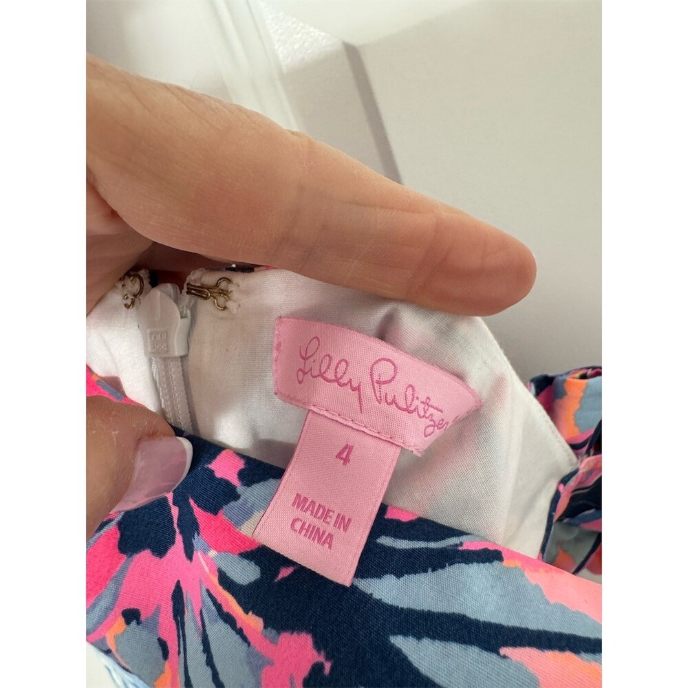 Lilly Pulitzer Devina Dress Womens Size 4 Pink Blue Floral Ruffle Knee Length - Picture 5 of 10